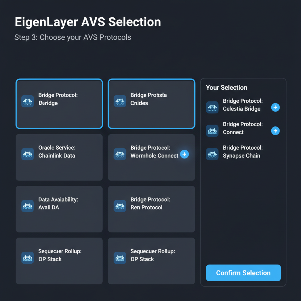 eigenlayer AVS selection screen with bridge protocols highlighted